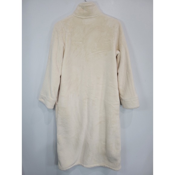 LLBean Fleece Robe House Coat Cozy Zip Up Sherpa Lined Cream Small P - Picture 6 of 10